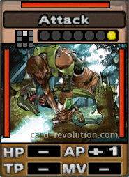 The Attack CARD adds one Attacking Point. It costs one attack point to set. Its range is one square in front. Its Resist Color is red. Its Left Color is red. Its Right Color is red.