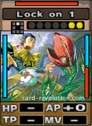 The Lock on 1 CARD adds 0 Attacking Points. It costs 2 attack points to set. Its range is one square in front. Its Resist Color is red. Its Left Color is blue. Its Right Colors are blue and red.